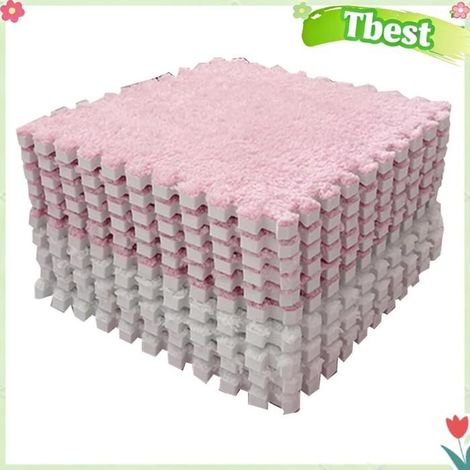Tbest Tapis de sol emboîtable en mousse pelucheuse Tapis de sol en mousse en peluche, 10 pièces, puericulture aire Gris Rose (1/5)