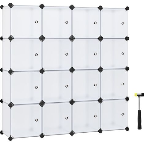 Meuble de Rangement Modulable, 16 Cubes, Étagère en Plastique, avec Portes, pour Vêtements, Chaussures, Livres, Assemblage Facile, Blanc (1/5)