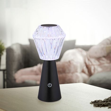 Tischlampe Beistellleuchte Dekoleuchte RGB LED Kristall klar Touch Akku schwarz