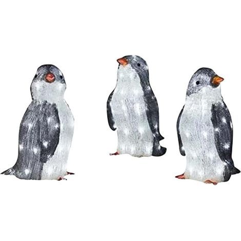 Décorations de pingouins lumineuses 3 lumières LED – Acrylique et métal résistants aux intempéries – Ambiance festive jardin Noël (1/5)