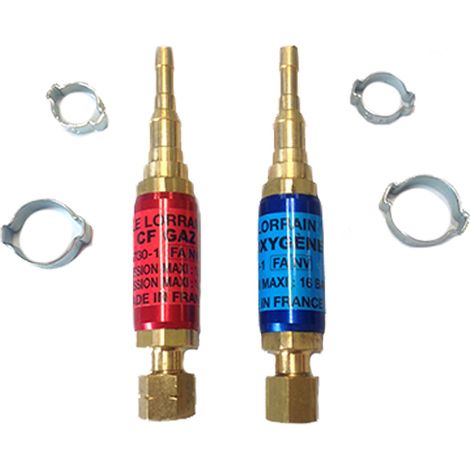 Clapets anti-retour CF Norme EN730-1 – M12x100 – OX/GAZ pour chalumeau soudeur – Olives étagées avec colliers – Le Lorrain