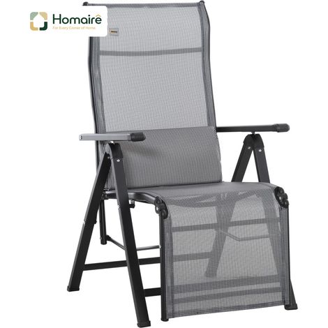 HOMAIRE Sonnenliege klappbar Gartenliege mit Kissen 9-Fach verstellbarer Rückenlehne bis 150 kg Schwarz+Grau für Outdoor Garten Urlaub Strand