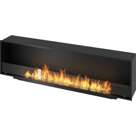 Cheminée bioéthanol encastrable Inside Black 2000 - Noir mat, avec vitre, brûleur 6 L, design moderne