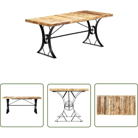 The Living Store Table à manger 180x90x76 cm Bois de manguier massif - Table À Manger - Table Industrielle - Table En Bois Massif - Table Design - Mobilier Salle À Manger (1/5)