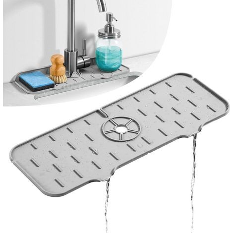 Tapis anti-éclaboussures en silicone pour évier de cuisine, gris (1/5)