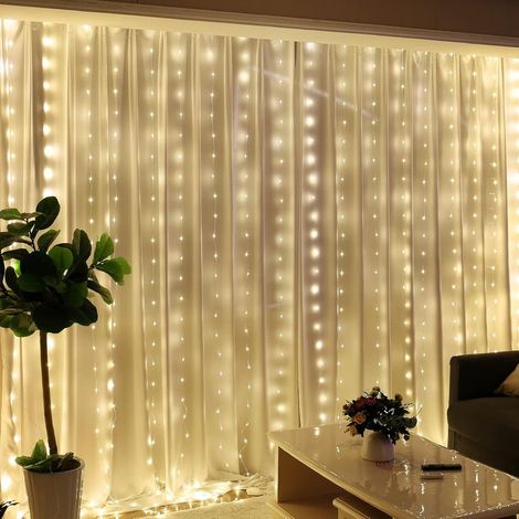 Lichterkette in Warmweiß, 300 LEDs, 3 m x 3 m, 8 Beleuchtungsmodi, USB-Fernbedienung mit Timer für Zimmer, Fenster, Hochzeit, Party, Weihnachten [Energieklasse G] (1/4)
