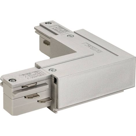 Connecteur coude 90° gris argent pour rail 3 allumages monophasé 230V terre extérieure EUTRAC SLV DECLIC 145674 (1/2)