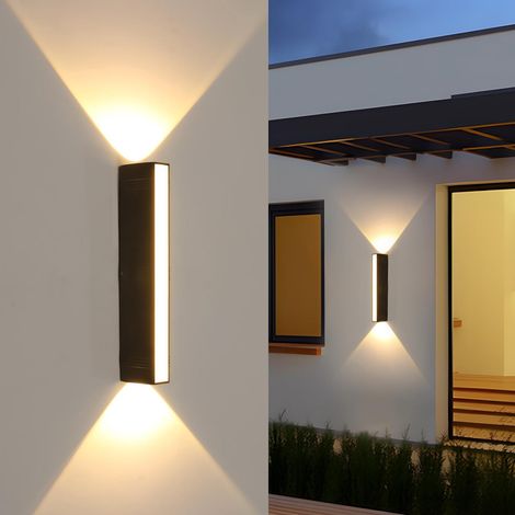 LED Applique Murale Interieur Exterieur, Noir 24W 2137LM Lampe Murale Extérieures en Aluminium IP65 Étanche, Blanc Chaud 3000K pour Couloir Jardin Chambre Terrasse (1/5)