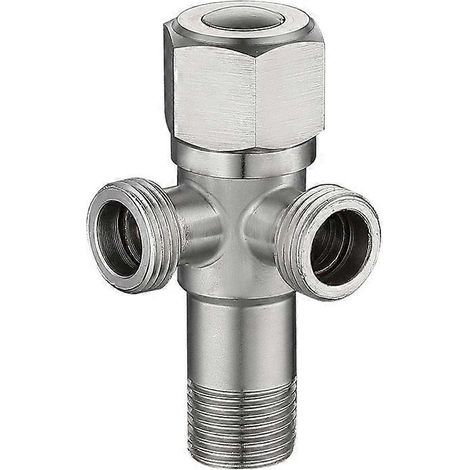 Robinet d'angle 1/2", acier inoxydable, robinet de lavabo d'angle à 2 sorties - Raccordement d'eau universel pour filetage mural 1/2". (1/5)