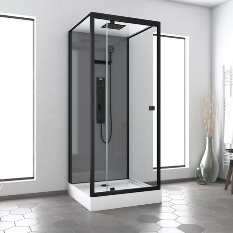 Cabina doccia idromassaggio 90x90x215 cm - Fondi Grigi Profili Nero Opaco - GREY STYLE (1/5)