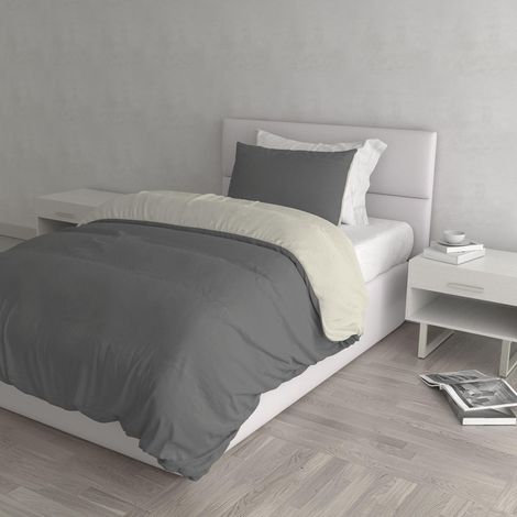 Housse de Couette Natural Colour, Gris fumée/Crème, 1 Place (1/5)