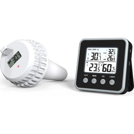 Termómetro flotante inalámbrico para piscinas, resistente al agua IP68, alcance de 150 m, pantalla LCD digital, conversión de °C a °F, ideal para spas, jacuzzis, acuarios y estanques. (1/5)