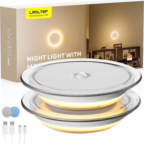Veilleuse Led Lampe Rétro-éclairé avec Mouvement Detecteur - 1200mAh Aimantée Lumiere Rechargeable avec Motion Sensor Interieur pour Côté Lit Couloir Escalier Couvercle Transparent 2 Pièces (1/5)