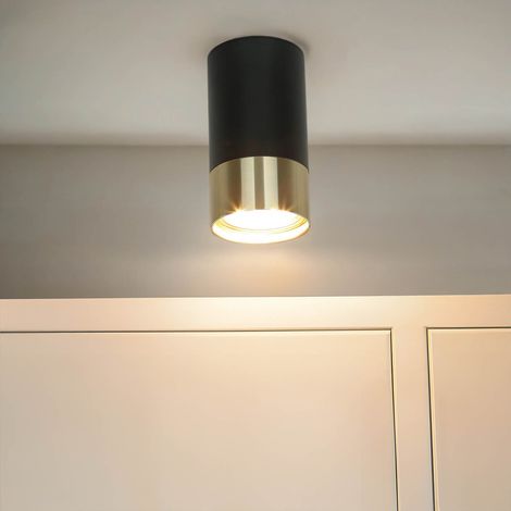 Deckenstrahler Aluminium GU10 Ø 5,5 cm rund Aufputz in Schwarz Gold Deckenspot
