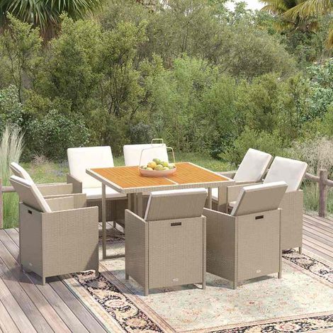 vidaXL Set comedor de jardín 9 pzas con cojines ratán sintético beige (1/5)