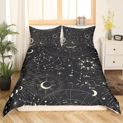 Soleil et Lune Housse de Couette Boho Exotic Parure de Lit 220x240cm Galaxie Astrologie Sets de Housse de Couette Adolescents BedDécor de Chambre Chic Cute Le Luxe Zodiac Signs (1/5)