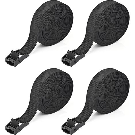6M 4-Piece Ratchet Tie Down Strap with Buckle Black Maximum 250 kg, Strap for Attachment Motorcycle, Car, Luggage (1/5)