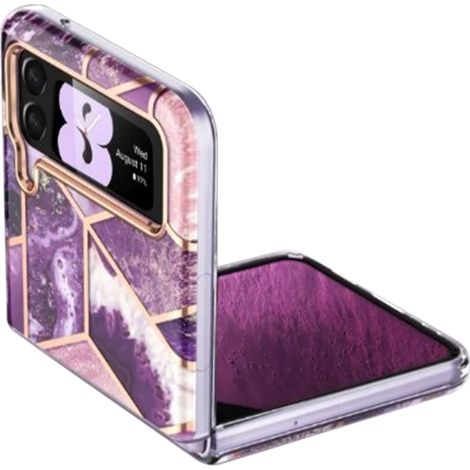 Étui de téléphone Samsung Galaxy Z Flip 3 à écran pliable, plaqué or rose violet, compatible IMD. Étui de téléphone fin plaqué or rose pour Galaxy Z Flip 3. (1/5)