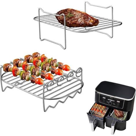 2 Pièces Grill de friteuse à air chaud, Accessoires pour Friteuse en Acier Inoxydable Support Ninja Foodi AF300EU AF400EU (1/4)