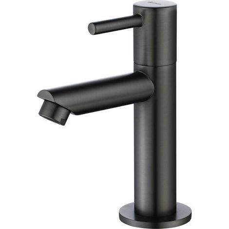Robinet Lavabo - Robinet Cuisine - Acier Inoxydable - Noir - Bec Cygne - 18 x 3 cm - 1 Pièce (1/5)