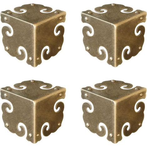 Set mit 4 Vintage-Eckenschützern aus Messing für antike Beschläge, Holzschreibtischkanten, Geschenkboxen, Schränke, dreiseitiger Eckenschutz (Antikbronze) (1/5)