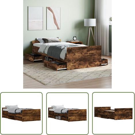 The Living Store Cadre de lit sans matelas chêne fumé 90x200 cm - Lit Double - Cadre De Lit - Lit Simple - Meuble De Chambre - Literie (1/5)