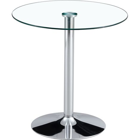 Table de bar ronde en verre transparent et métal argenté Ø 89 x H 92 cm (1/5)