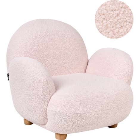 Sillón infantil silla tapizada de bouclé para niños patas de madera rosa pastel Hem (1/5)
