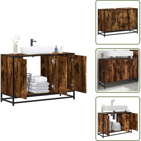 Armoire de lavabo de salle de bain chêne fumé 90x33x60 cm - Armoire Lavabo De Salle De Bain - Armoires Lavabo De Salle De Bain - Meuble De Lavabo De Salle De Bain - Armoire De Lavabo De Salle De Bain