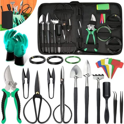 SABIR ANMI Kit d'outils pour bonsaïs - 24 PCS Bonsaï Tree Kit Tools for Beginners, Bonsai Tool Set Bonsai Starter Trimming Care Kit, Cadeaux pour femmes et hommes, Outils de jardinage (1/5)