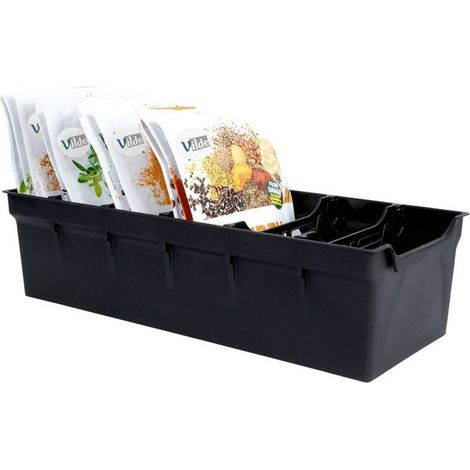 VILDE Organisateur d'épices 30 x 13 x 8 cm - Plastique noir durable avec 5 séparateurs - Idéal pour sacs d'épices (1/5)