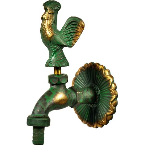 Robinet de jardin style ancien - 1 unité - Laiton patiné - Poignée coq décorative - Pour extérieur et terrasse - Filetage 1/2 pouce (1/5)