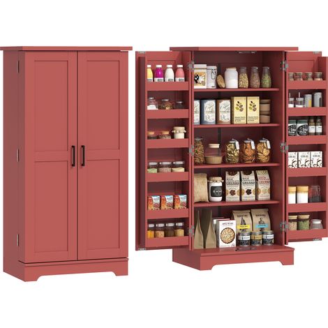Buffet cuisine armoire de cuisine 5 niveaux avec portes et étagères réglables 60l x 40P x 120H cm grain de bois rouge