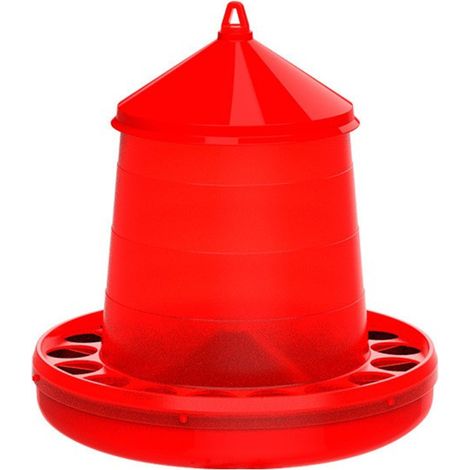 Kunststoff-Futtertrog für Hühner 16 Kg, 46x46x63 cm, rot