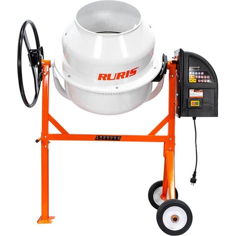 RURIS Bétonnière électrique 750 W 140 L - Moteur monophasé 230 V - Vitesse 26,6 tr/min - Couronne en fonte nodulaire