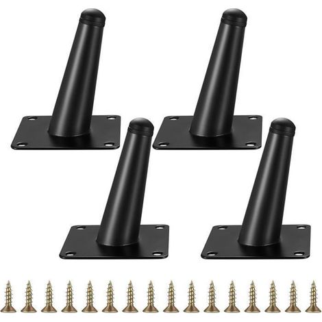 Lot de 4 pieds de meuble réglables inclinés – 10 cm, métal noir – Pour canapé, lit, cuisine – Stables et robustes (1/4)