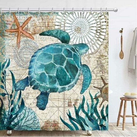 Duschvorhang 180x180 cm, Anti-Schimmel-Stoff, schnelltrocknend, für Badezimmer, 3D-Polyester-Duschvorhänge, Badewanne, waschbar (Schildkröte)