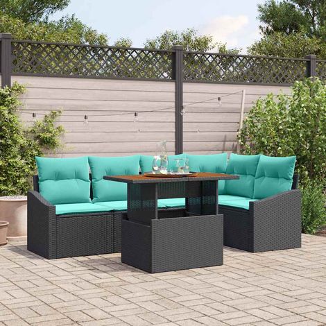 vidaXL Set Divano da Giardino 6 pz 5-Numero di posti Nero e Teal (1/5)