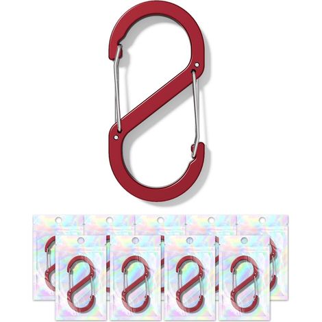 Lot de 10 mousquetons en aluminium en forme de S - Multifonctionnels - Crochets doubles pour la randonnée, la pêche, le camping et les pique-niques (1/5)