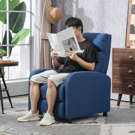 Sillón Reclinable Manual Sofá Individual con Reclinación hasta 155º Carga 150 kg Azul (1/5)