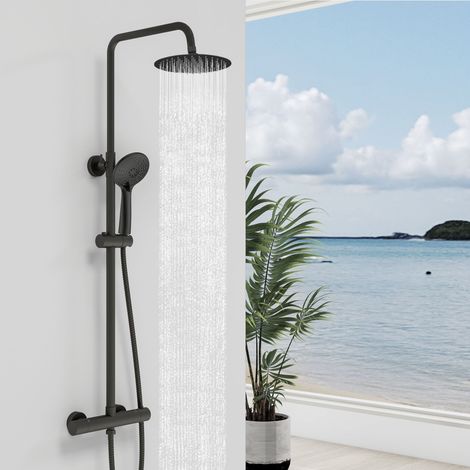 Biubiubath Round Set Thermostatic Mixer Shower Twin Head Matt Black