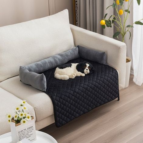 Couverture pour chien avec appui-tête, panier moelleux, tapis pour animaux, protège-canapé, lavable, antidérapant, matelas rembourré double face pour chats et chiens, 90 (1/5)