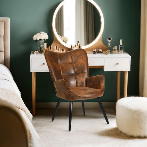 Fauteuil de Coiffure avec Accoudoirs Chaise de Maquillage Beauté Confortable, Pieds en Métal, Marron (1/5)