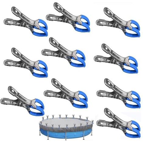 Set di 10 clip metalliche per coperture per piscine fuori terra, clip a molla con forte forza di serraggio (doppie clip) (1/4)