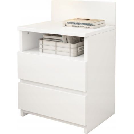 Comodino bianco con 2 cassetti moderno (1/3)