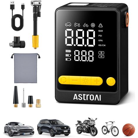 Kabelloser Autoreifenfüller, tragbarer Akku-Luftkompressor, Fahrradpumpe, 2x schneller, automatische Abschaltung, ultrakompakt, großes LED-Display für Auto, Fahrrad und Motorrad