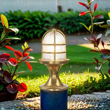 Stehleuchte außen Hof Garten IP54 E27 30 cm Glas Echt-Messing Maritim