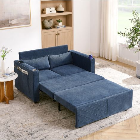 Sofa-Schlafsofa 3-in-1 aus Holz und Stoff, Navy Blue, mit Ruheliege-Funktion und USB-Ladeports (1/5)