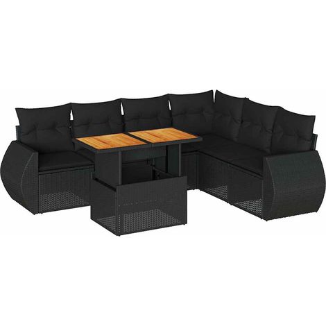 vidaXL Set Divani da Giardino con Cuscini 7pz Nero Polyrattan (1/5)