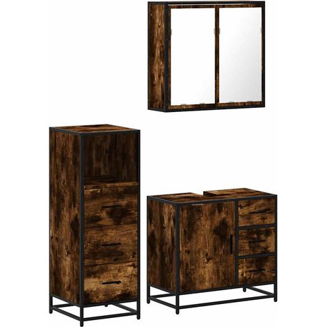 Maison Exclusive - 3-tlg. Badmöbel-Set Räuchereiche Holzwerkstoff
